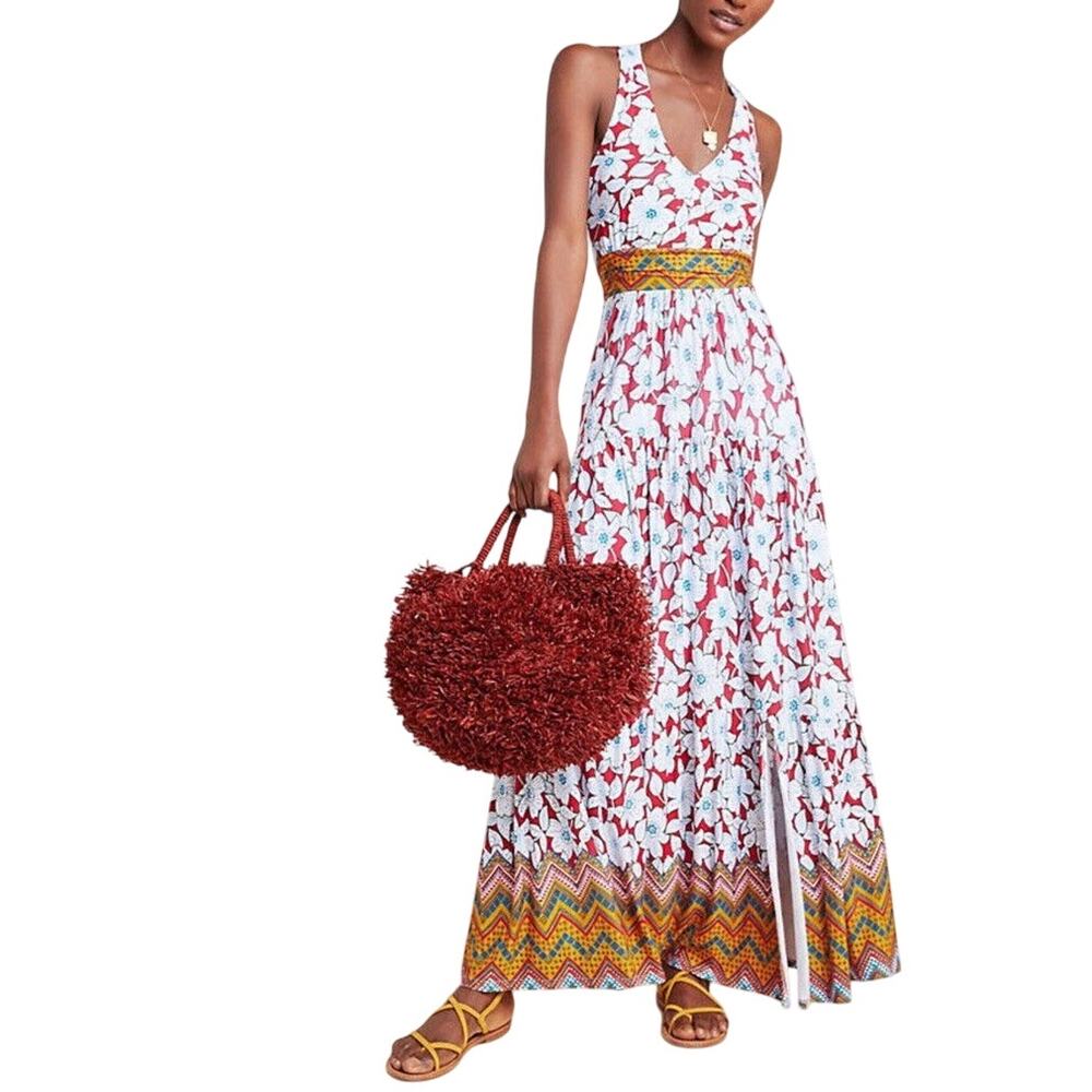 Maeve Floral Maxi Dress with Red and Yellow Details